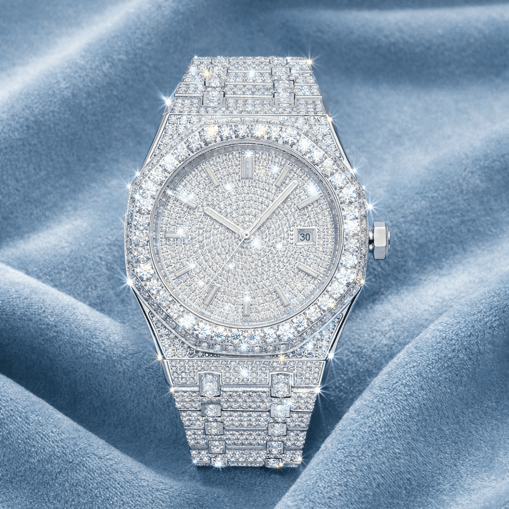 Bust Down Moissanite Watch 14K White Gold 44mm - jewelryresell