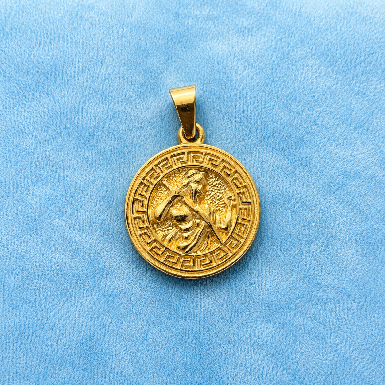 Gold Greek Warrior Medallion Pendant