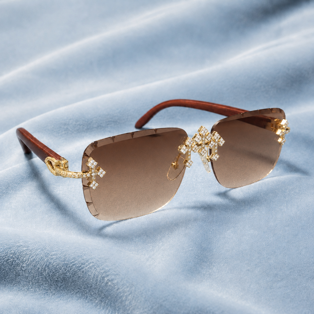 Iced out Cross Glasses brown