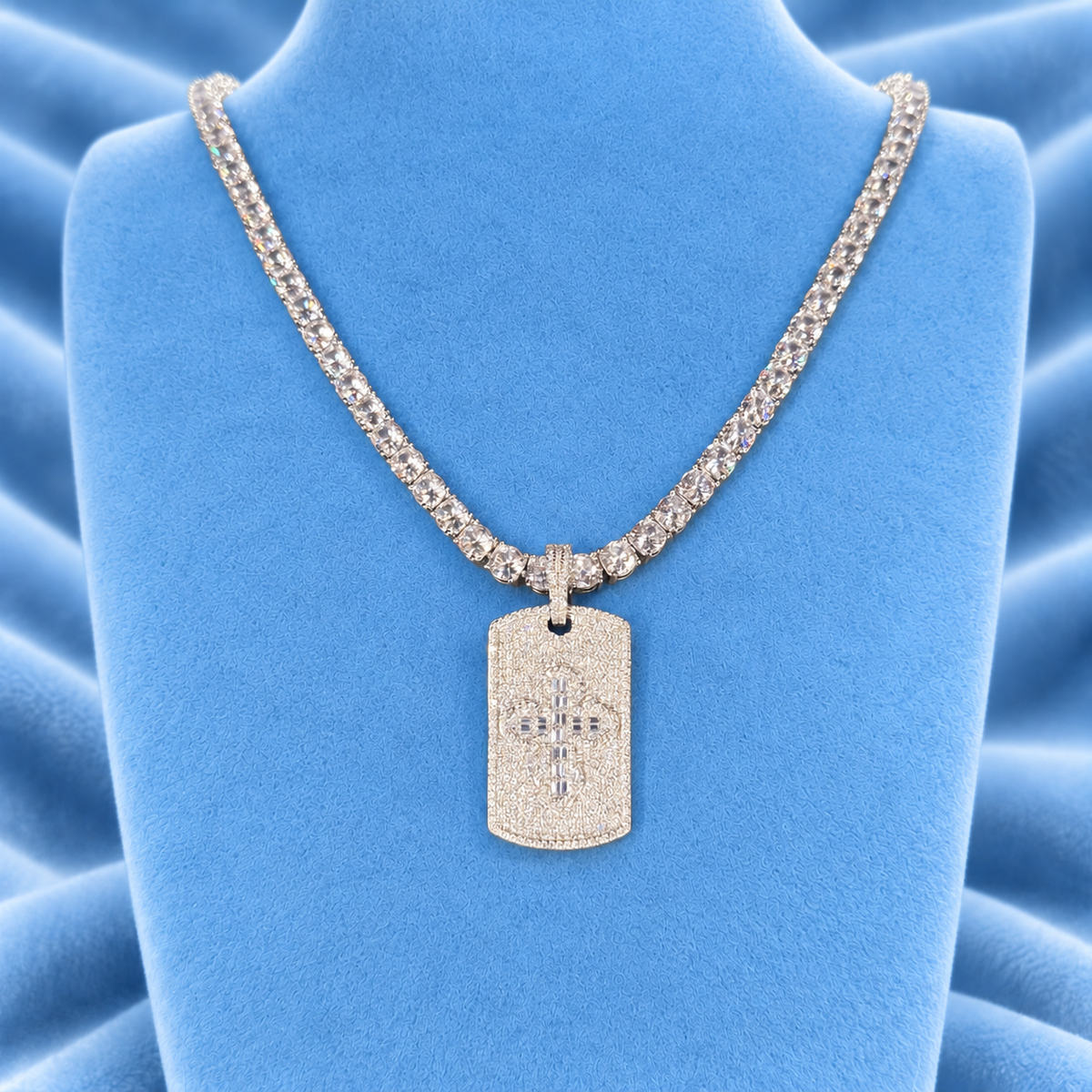 5MM TENNIS CHAIN & CROSS DOG TAG PENDANT