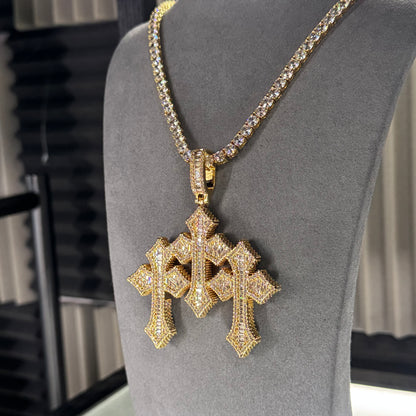 5MM TENNIS CHAIN & TRIPLE CROSS PENDANT