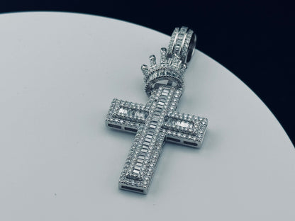 ICED OUT CROSS WITH CROWN PENDANT