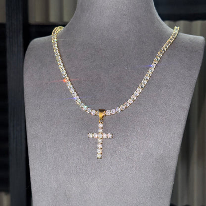 TENNIS CHAIN 4MM & ICED CROSS PENDANT