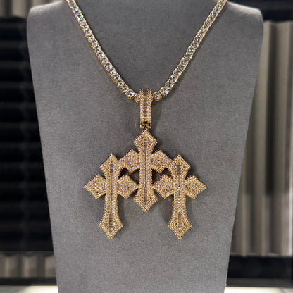5MM TENNIS CHAIN & TRIPLE CROSS PENDANT