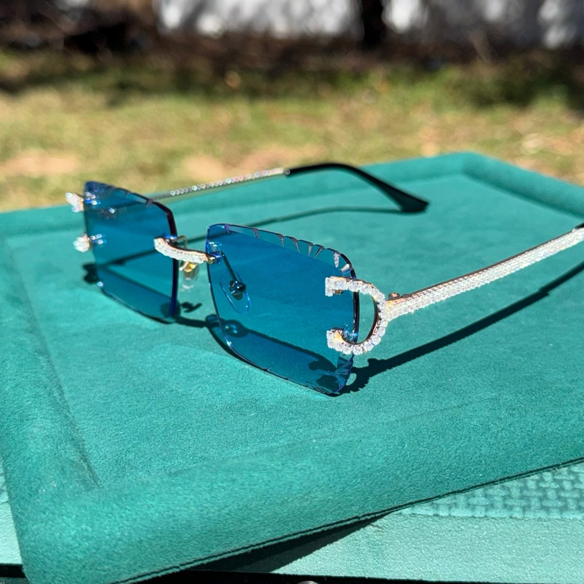 Blue Iced out Designer Glasses - jewelryresell
