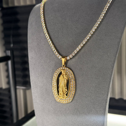 TENNIS CHAIN 4MM & SAINT MARY PENDANT