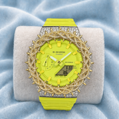 Custom Moissanite 925 Silver Covered Authentic Green Casio G-SHOCK GA-2100 Watch