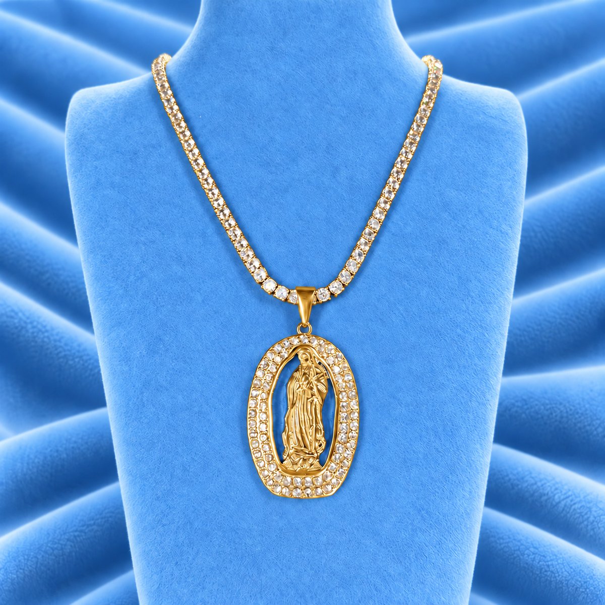 TENNIS CHAIN 4MM & SAINT MARY PENDANT