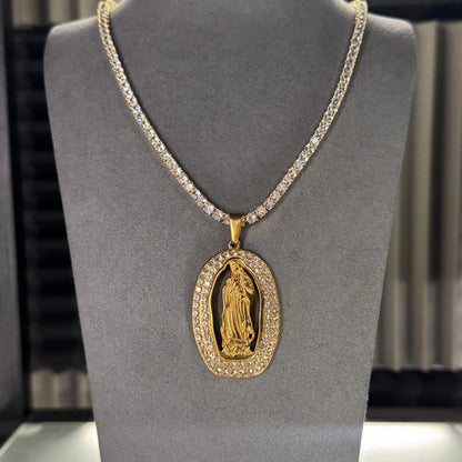 TENNIS CHAIN 4MM & SAINT MARY PENDANT