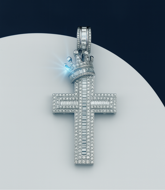 ICED OUT CROSS WITH CROWN PENDANT