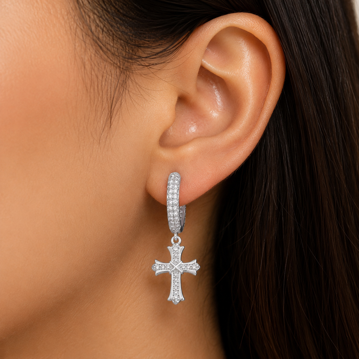 CROSS HOOP EARRINGS VVS MOISSANITE