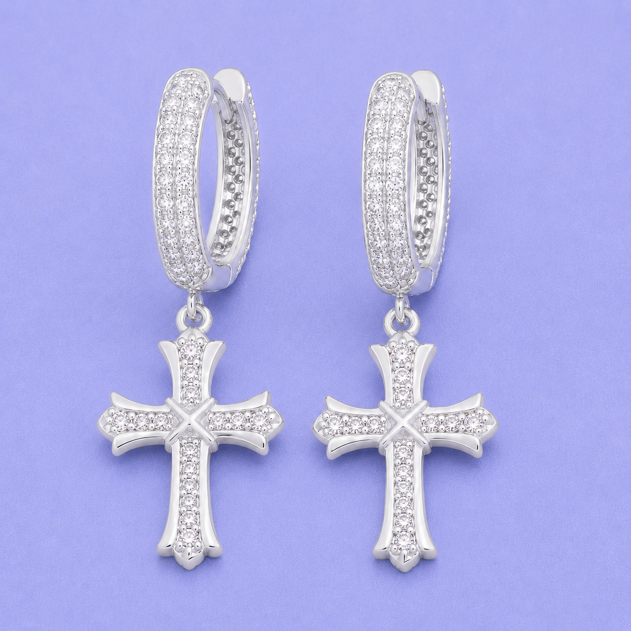 CROSS HOOP EARRINGS VVS MOISSANITE