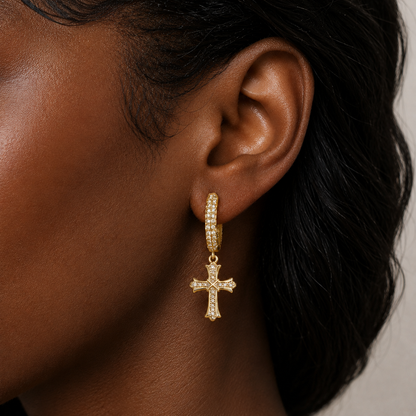 CROSS HOOP EARRINGS VVS MOISSANITE