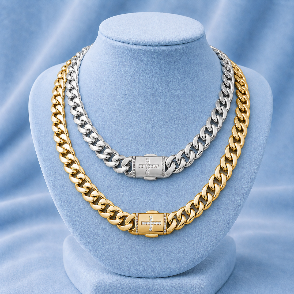 12mm Cuban Cross Clasp Chain 5A CZ