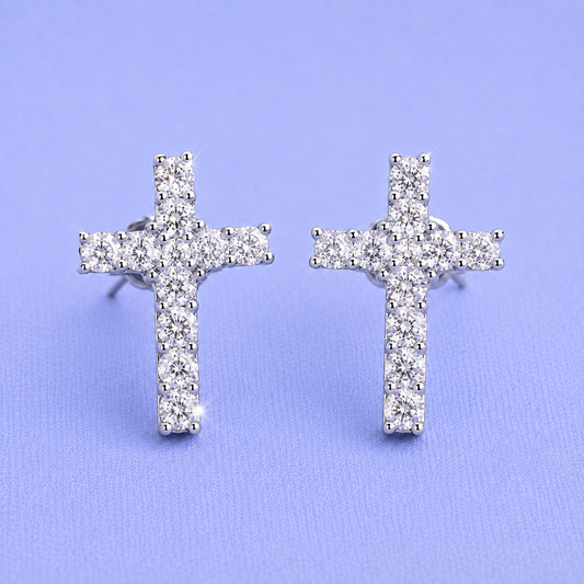 8mm CROSS EARRINGS MOISSANITE VVS