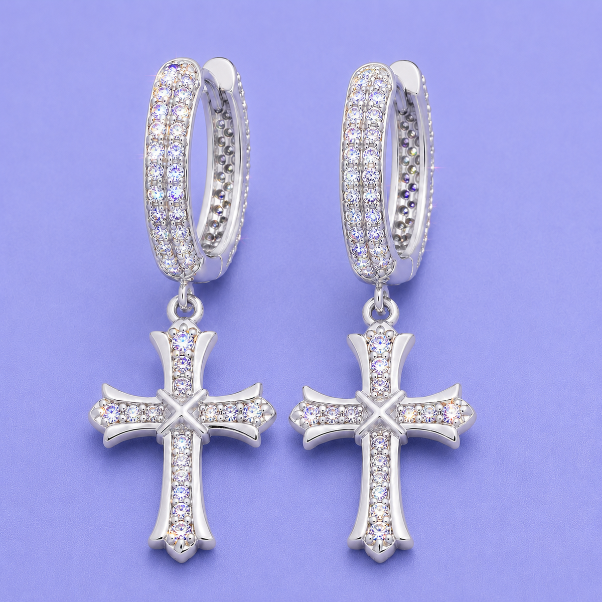 CROSS HOOP EARRINGS VVS MOISSANITE