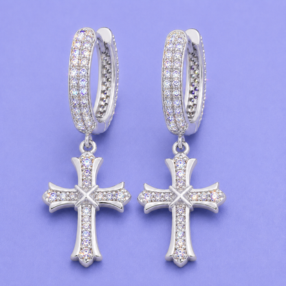 CROSS HOOP EARRINGS VVS MOISSANITE