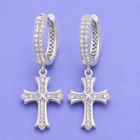CROSS HOOP EARRINGS VVS MOISSANITE