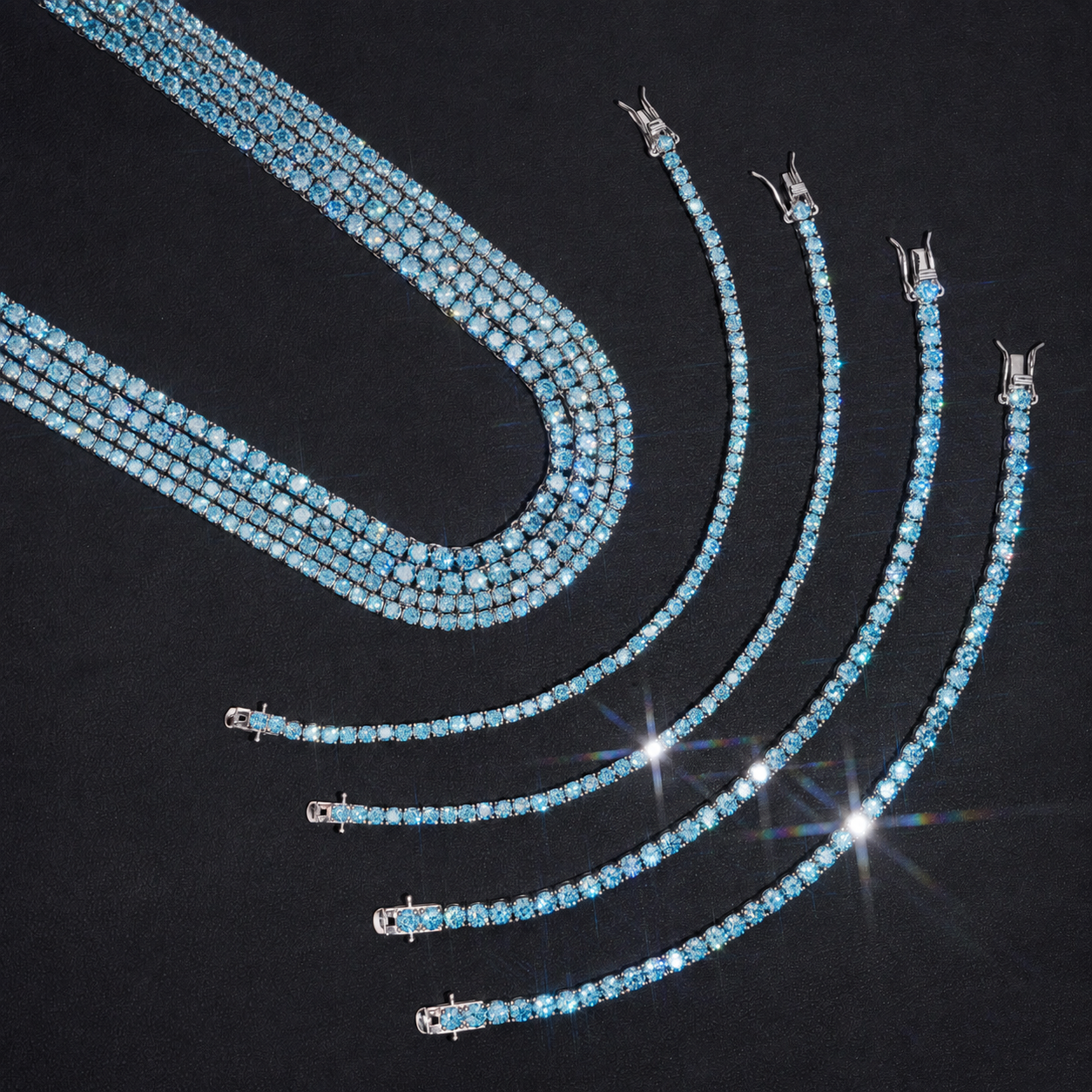 BLUE TENNIS CHAIN 3-4MM VVS MOISSANITE