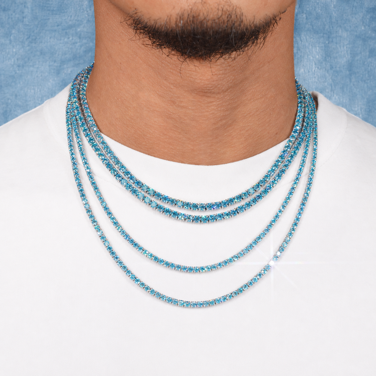 BLUE TENNIS CHAIN 3-4MM VVS MOISSANITE