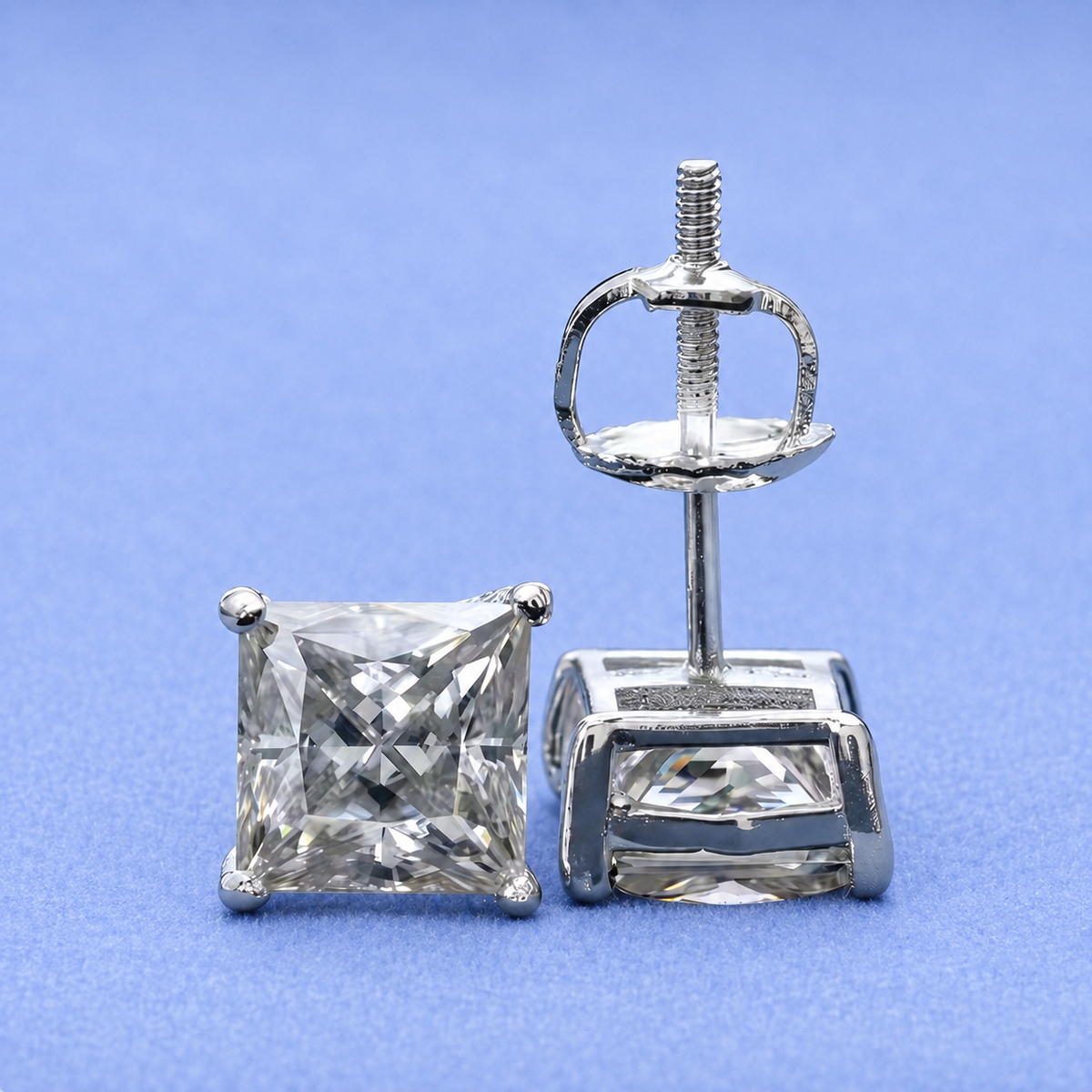 4mm Princess Earrings VVS MOISSANITE