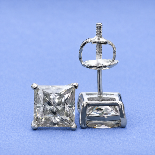 4mm Princess Earrings VVS MOISSANITE