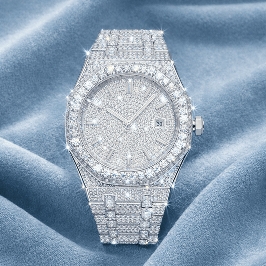 Bust Down Moissanite Watch 14K White Gold 44mm - jewelryresell