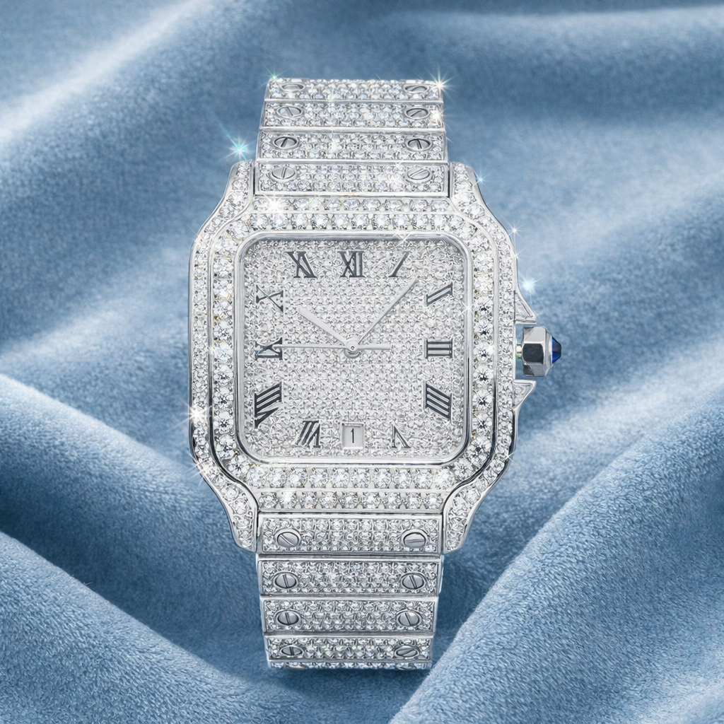 Bust Down VVS Moissanite Watch 14K White Gold 16CT 42MM