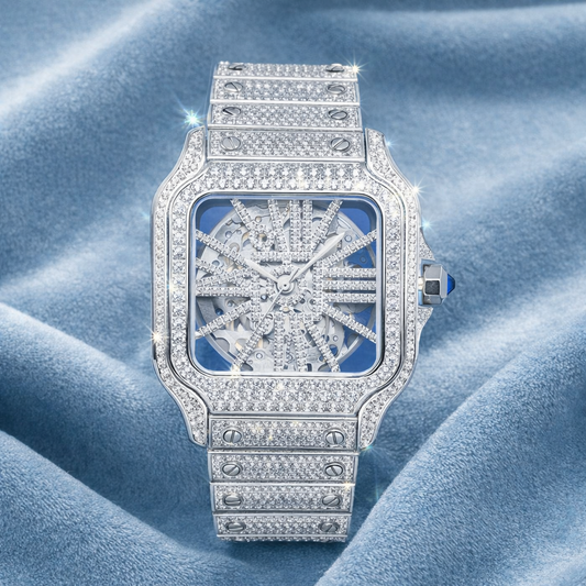 Skeleton Bust Down VVS Moissanite Watch 14K White Gold 42MM 14.1CT