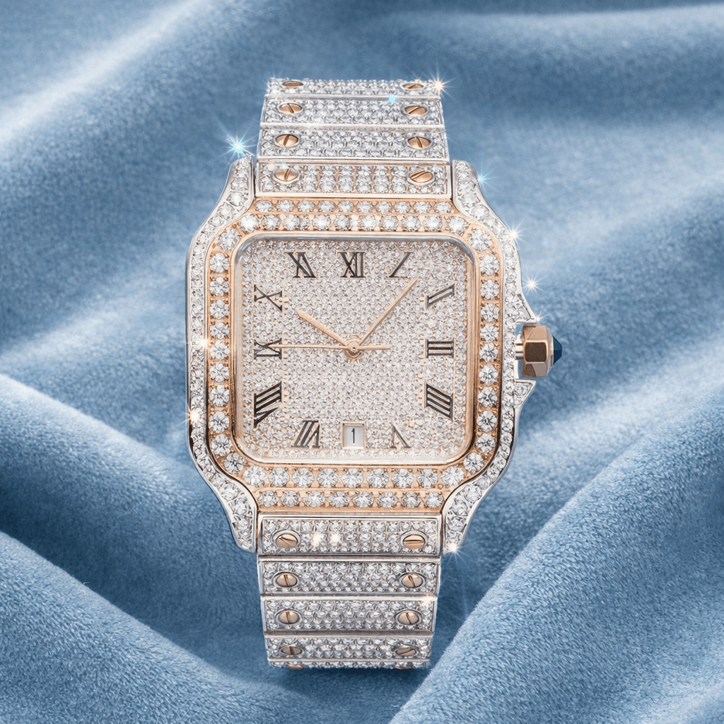 Bust Down VVS Moissanite Watch 14K Rose Gold 42MM 16 CT - jewelryresell