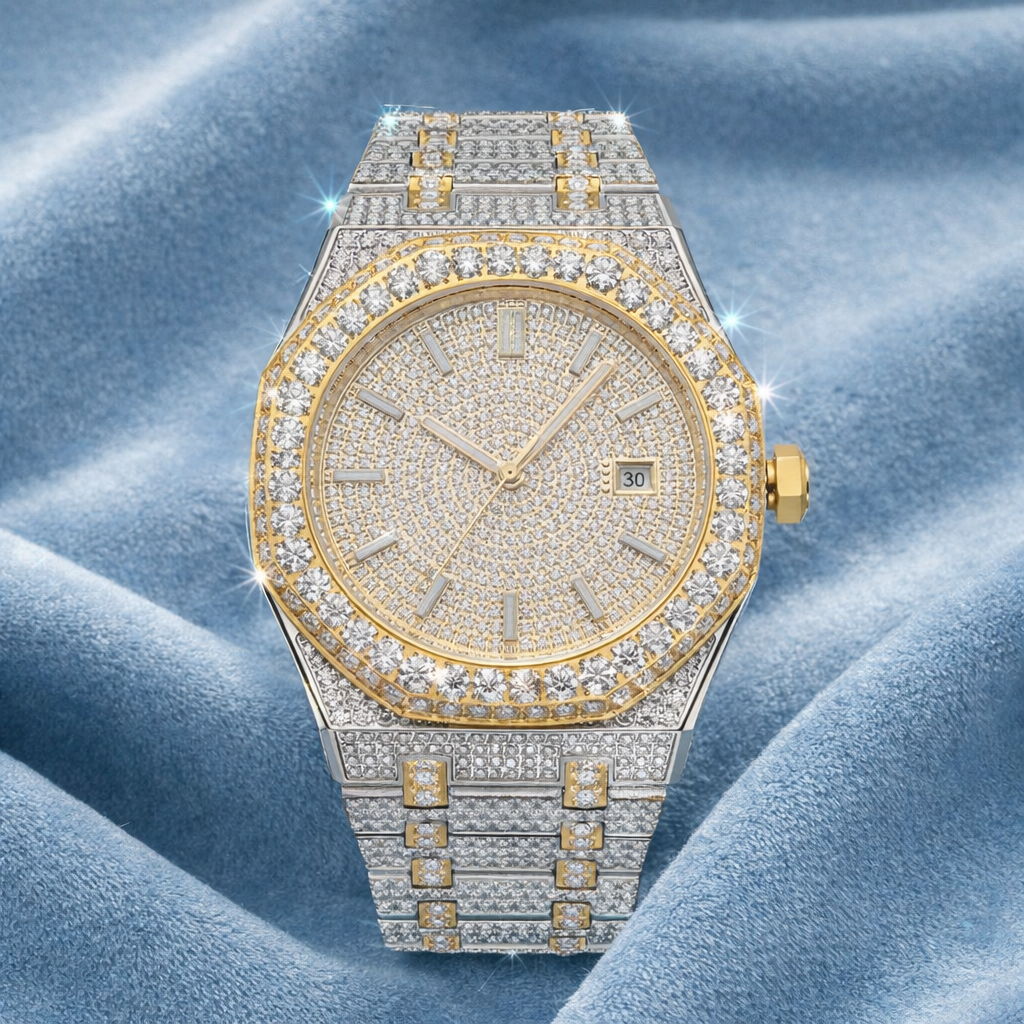 Bust Down VVS Moissanite Watch 14K Yellow Gold 44 MM