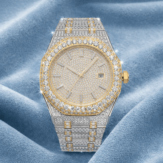 Bust Down VVS Moissanite Watch 14K Yellow Gold 44 MM - jewelryresell
