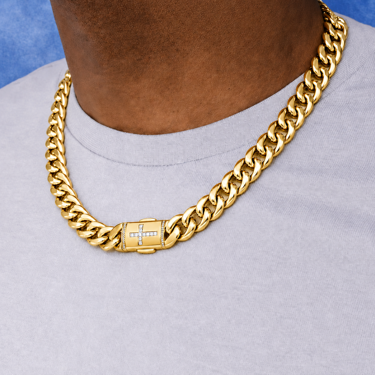 12mm Cuban Cross Clasp Chain 5A CZ