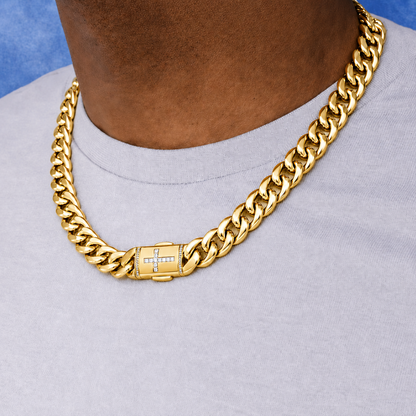 12mm Cuban Cross Clasp Chain 5A CZ