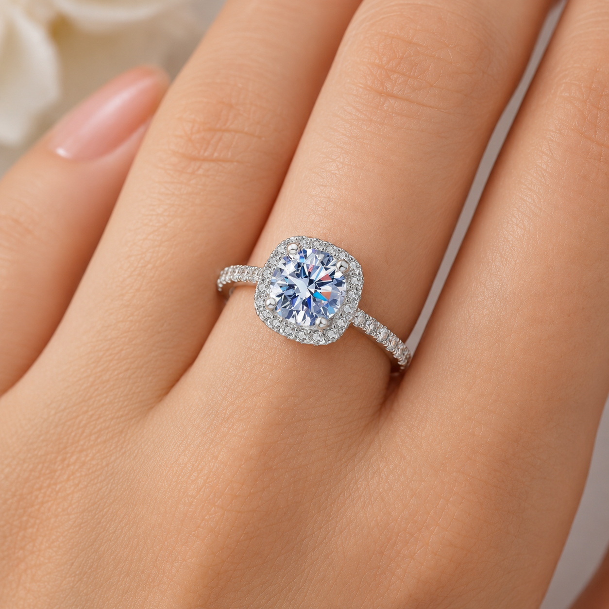 Square Halo Ring 1ct VVS MOISSANITE