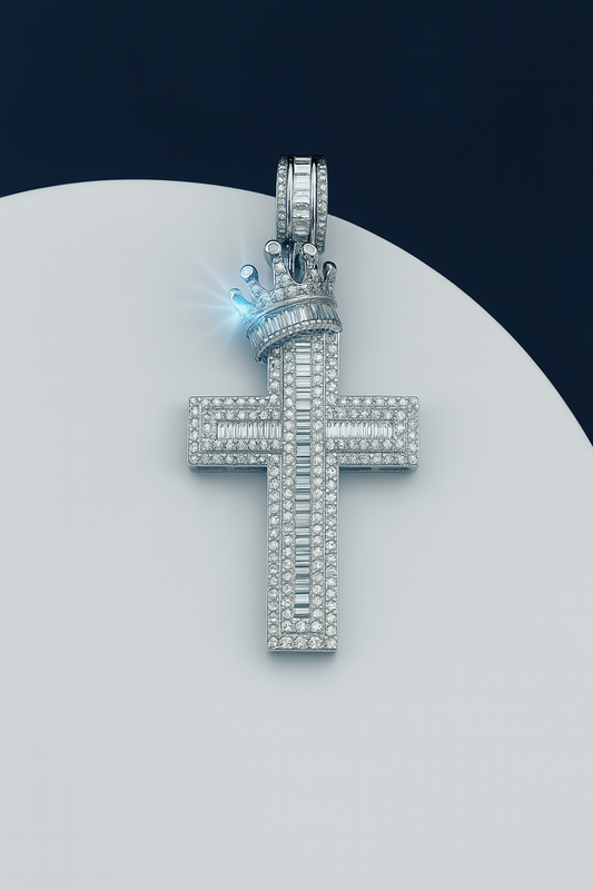 ICED OUT CROSS WITH CROWN PENDANT