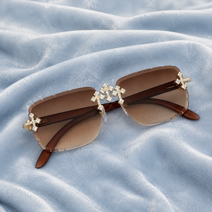 Iced out Cross Glasses brown