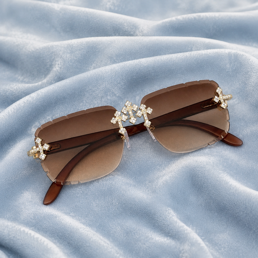 Iced out Cross Glasses brown