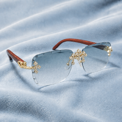 Iced out Cross Glasses blue