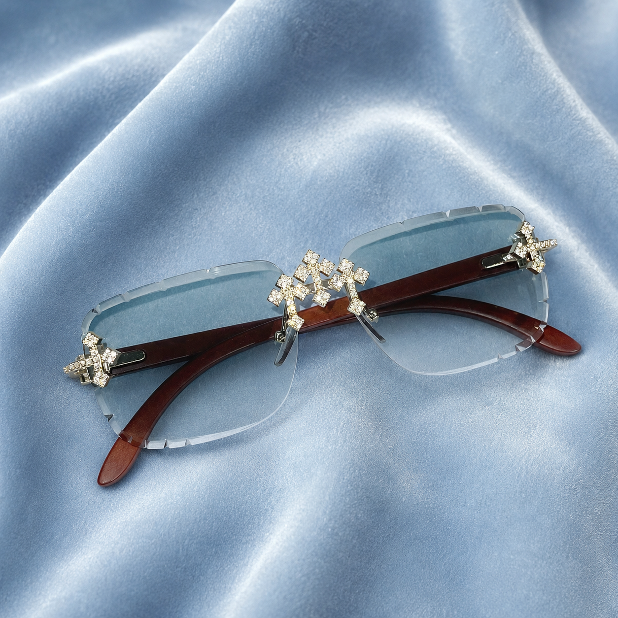 Iced out Cross Glasses blue