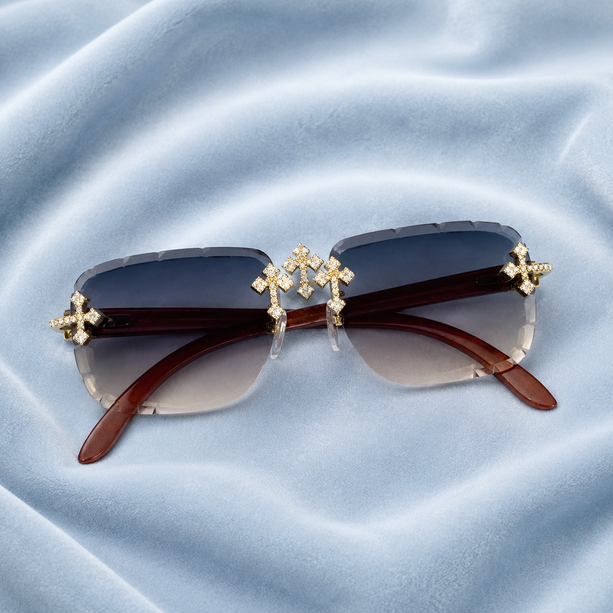 Iced out Cross Glasses blue/grey