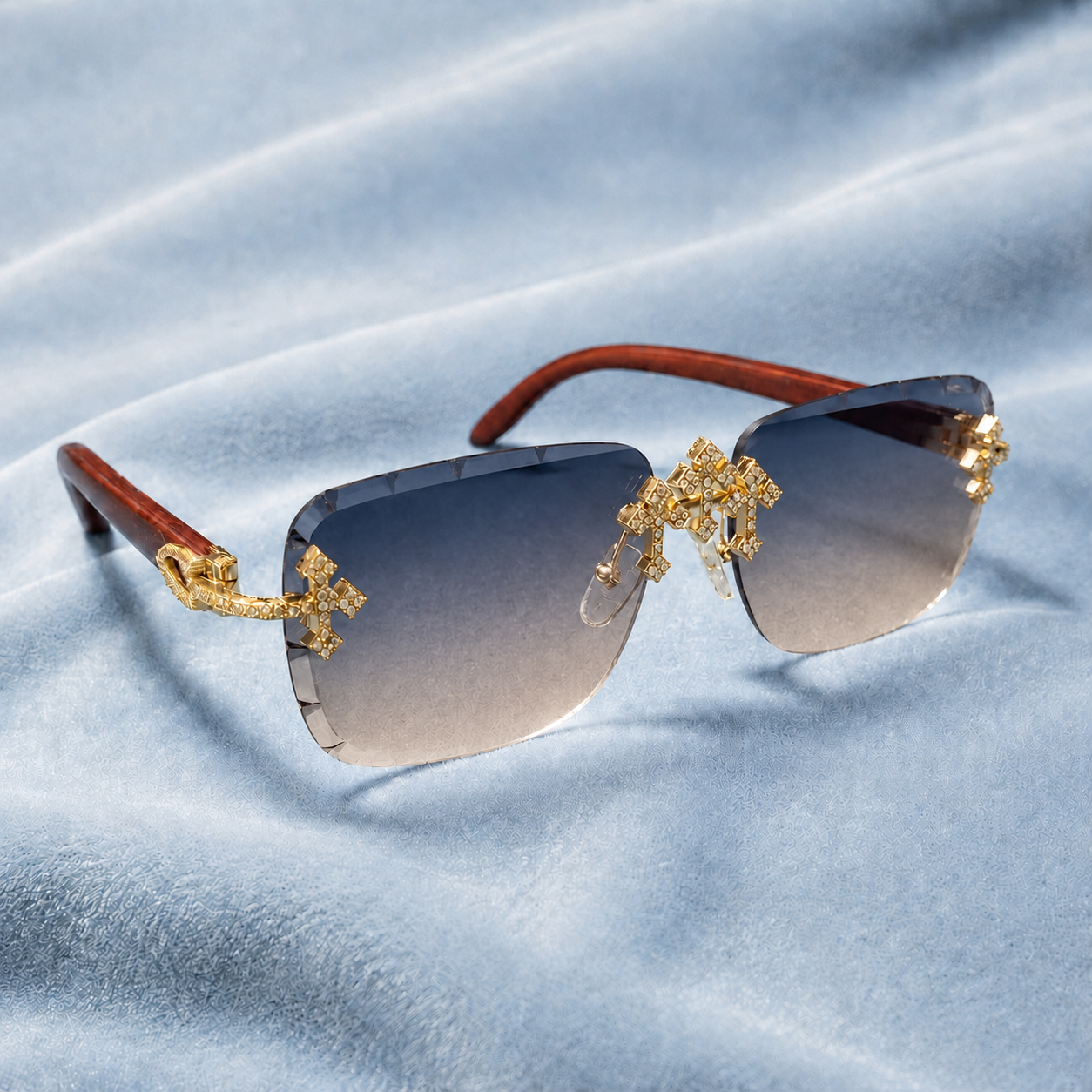 Iced out Cross Glasses blue/grey