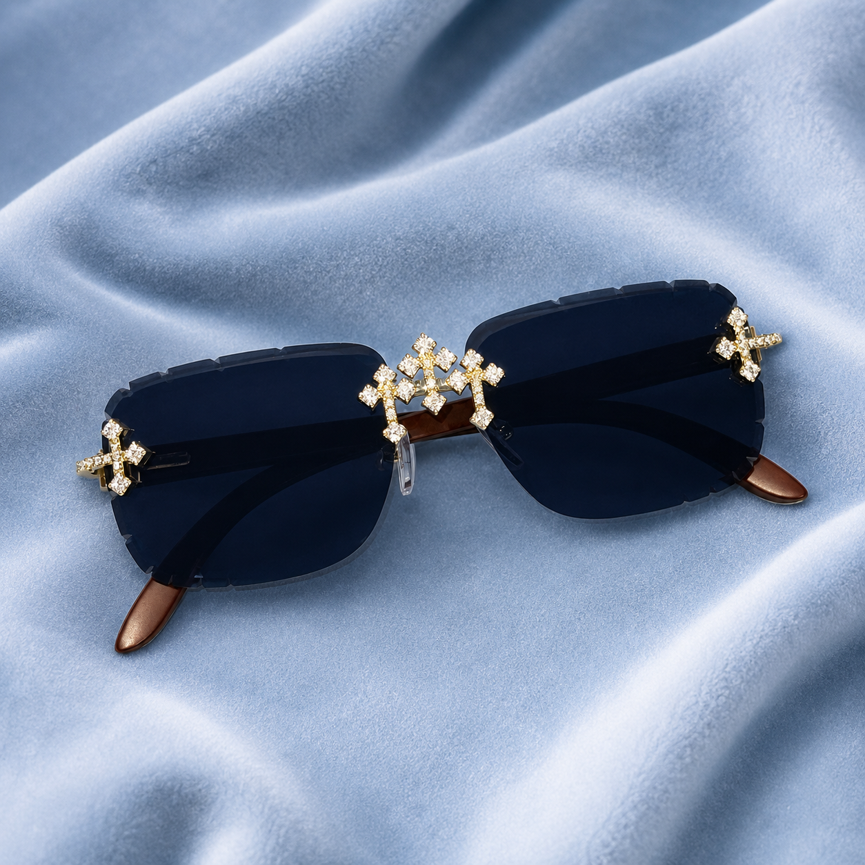 Iced out Cross Glasses black/blue