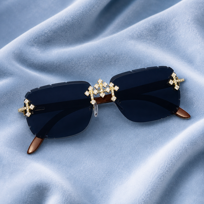 Iced out Cross Glasses black/blue