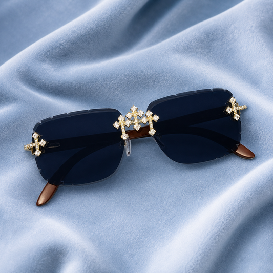 Iced out Cross Glasses black/blue