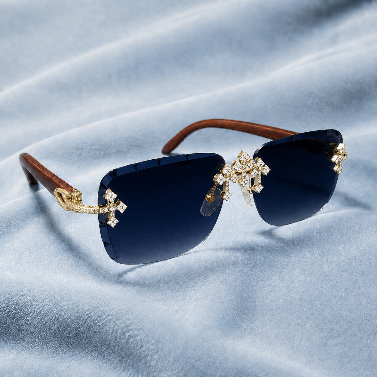 Iced out Cross Glasses black/blue