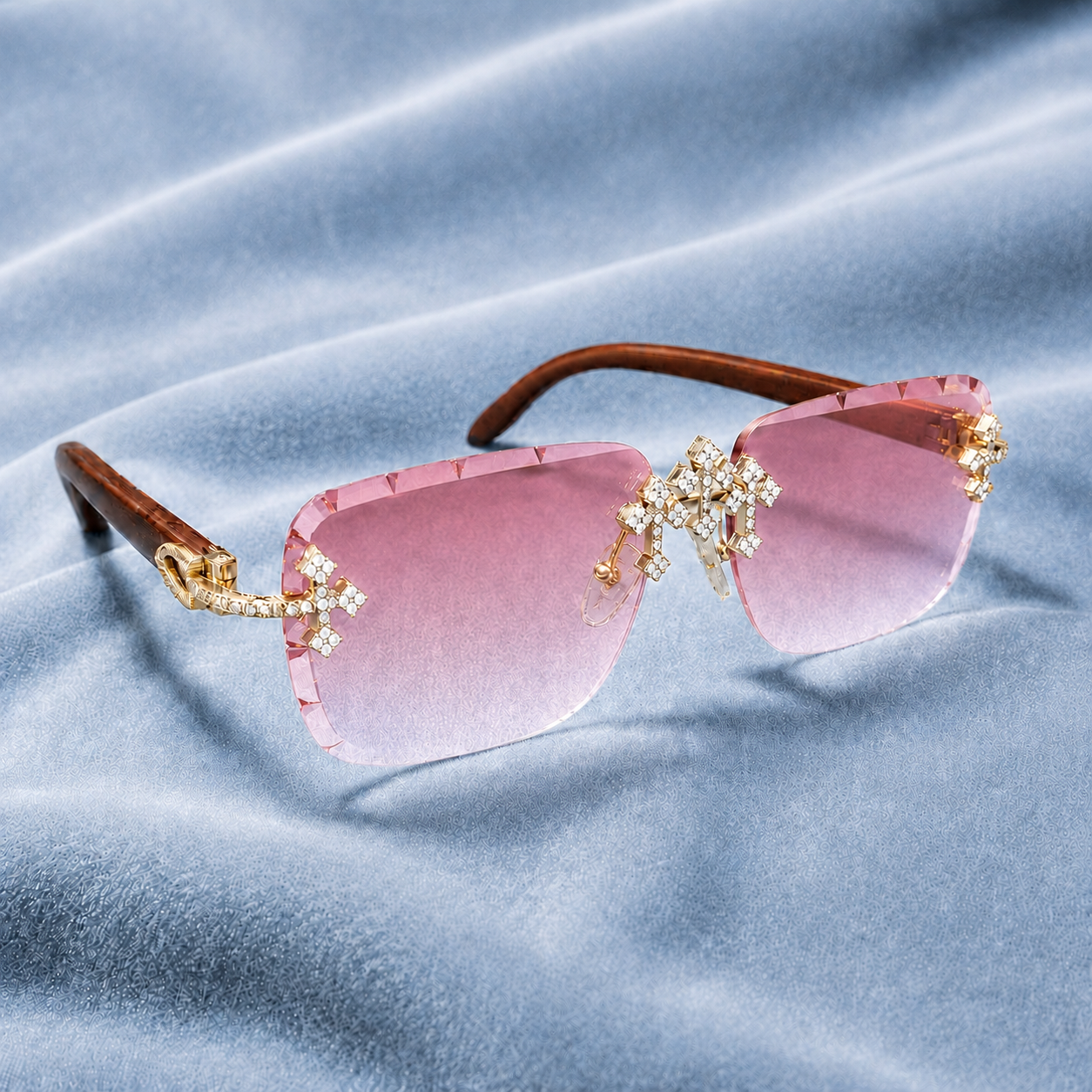 Iced out Cross Glasses pink