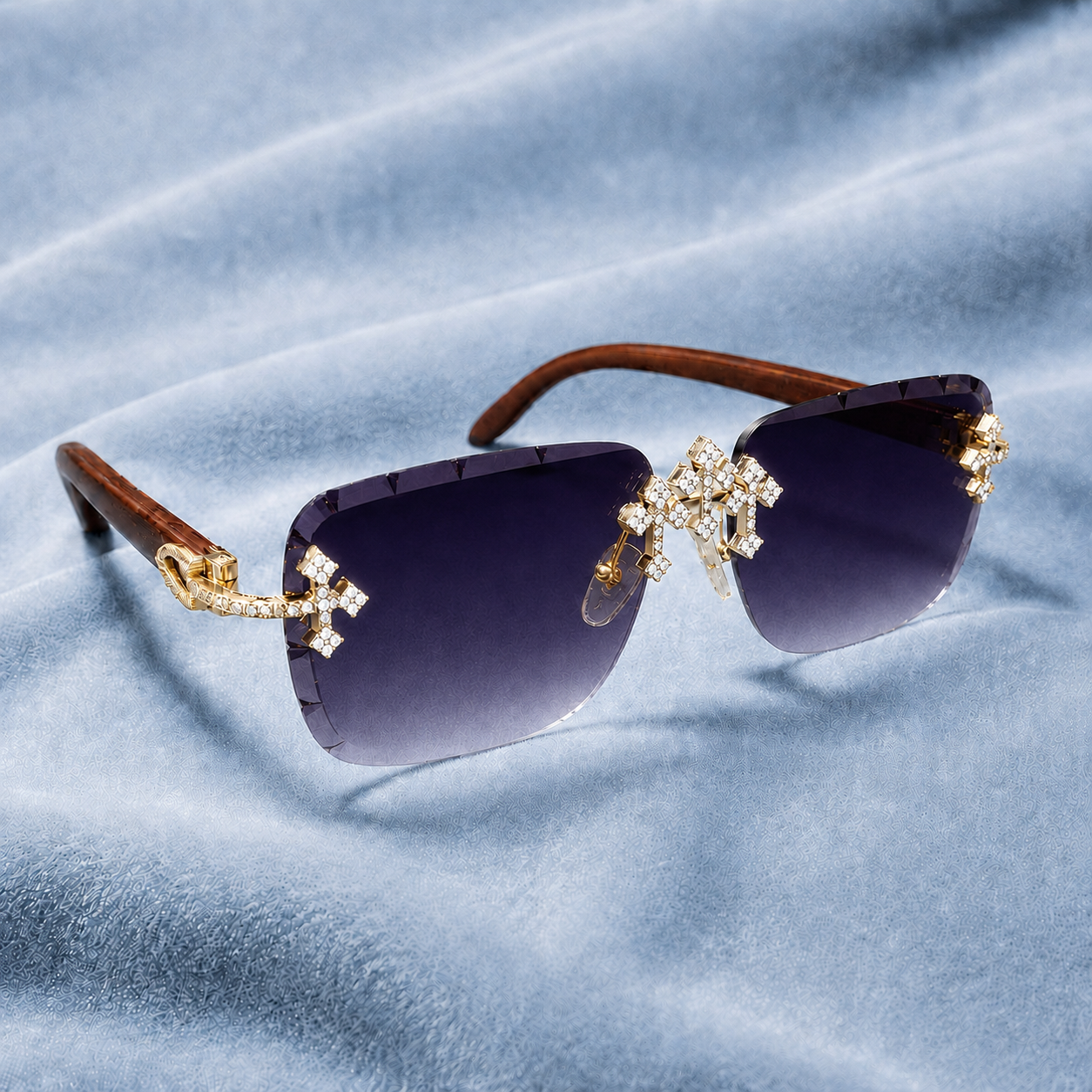 Iced out Cross Glasses purple
