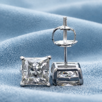 4mm Princess Earrings VVS MOISSANITE
