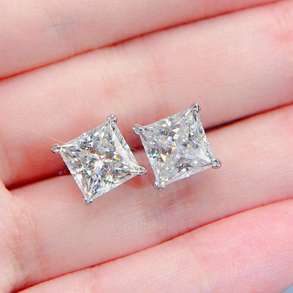 4mm Princess Earrings VVS MOISSANITE
